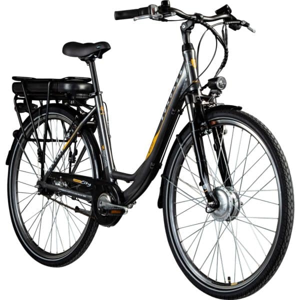 Zündapp Z502 E Bike Damen Fahrrad ab 155 cm mit Rücktritt 28 Zoll Pedelec mit tiefem Einstieg retro Hollandrad 7 Gang Nabenschaltung Stadtrad StVZO... grau/orange